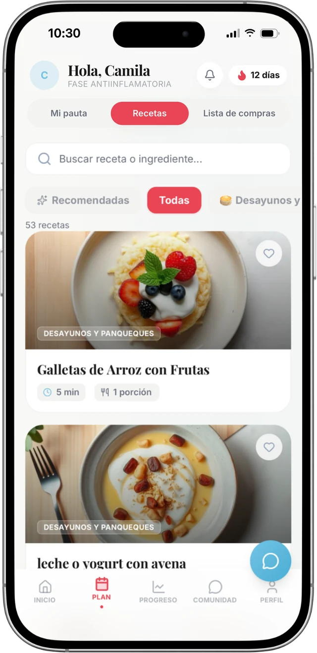 Recetario de Nutrico con buscador, filtros por tipo de comida y recetas con foto