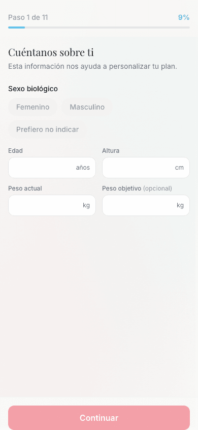 App Nutrico — Cuéntanos sobre ti